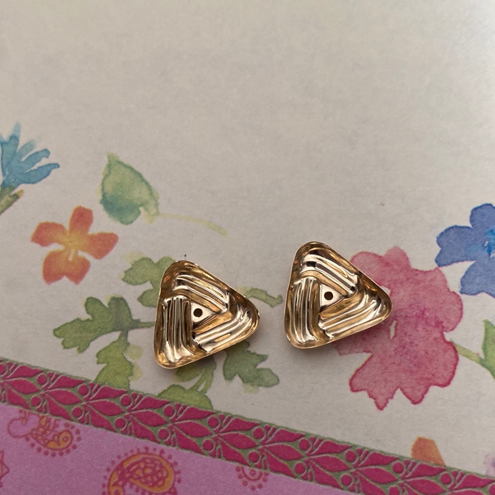 Beautiful Solid 14k Gold Triangular Stud Jacket E… - image 3